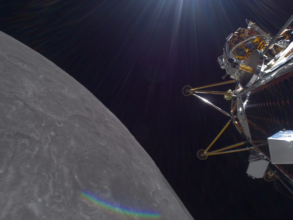 Intuitive Machines Spacecraft Lands on Moon, Possibly Tips Over