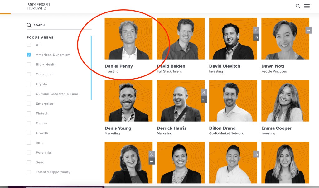 Andreessen Horowitz (a16z) Hires Daniel Penny - Investor Role