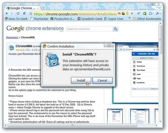 Remember The Milk Chrome Extension - Easy Access