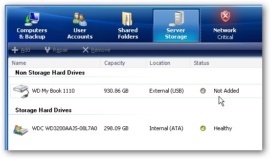 Add External Hard Drive to Windows Home Server - Setup Guide