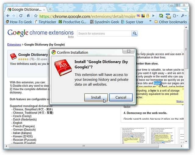 Google Dictionary Extension for Chrome