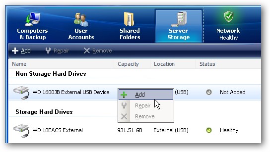 Backup Windows Home Server Folders | External Hard Drive