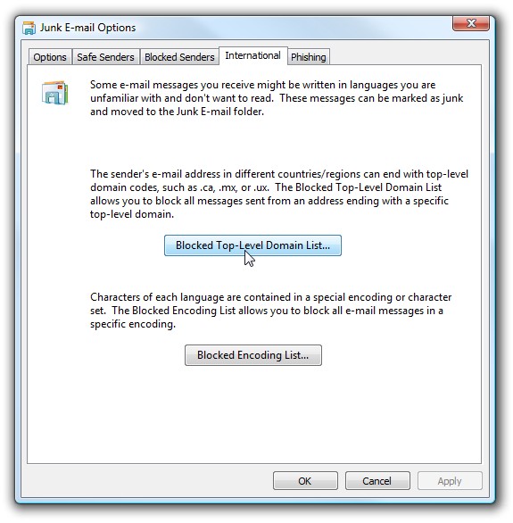 Block International Spam in Windows Vista Mail