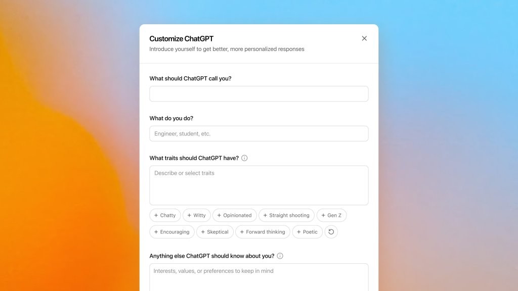 ChatGPT New Feature: Assign Traits Like 'Chatty' & 'Gen Z'