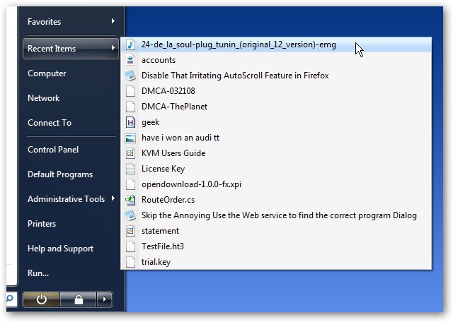 Delete Recent Items Shortcut - Windows Vista & XP