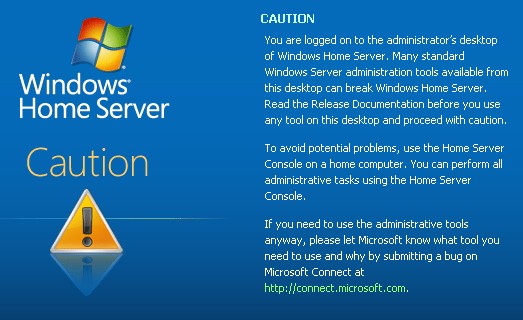 Disable Admin Logon Warning - Windows Home Server