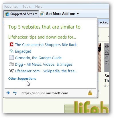 Disable Suggested Sites in Internet Explorer 8 | IE8 Tips