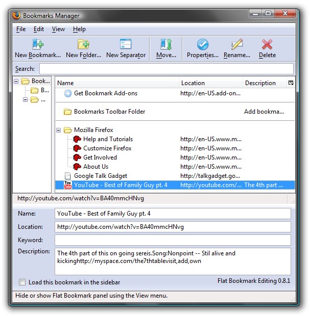 Flat Bookmark Editor - Easily Edit Firefox Bookmarks
