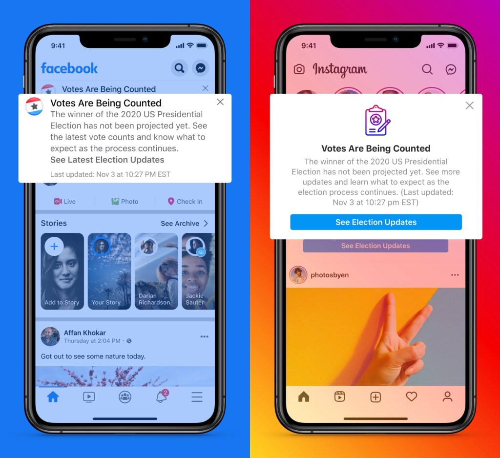 No Winner Declared: Facebook & Instagram Election Notifications