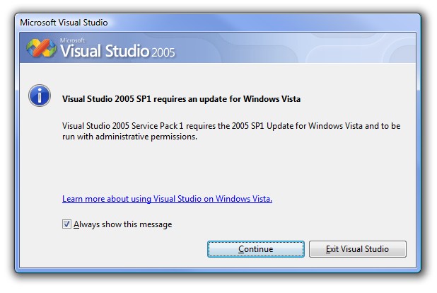 Fix: Visual Studio 2005 SP1 Windows Vista Update Error
