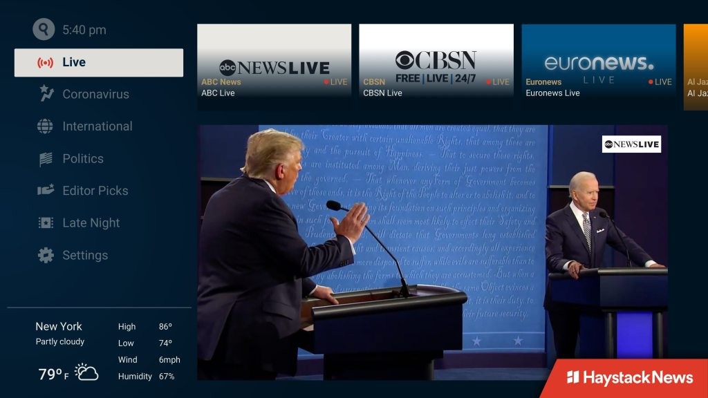Haystack News Adds 16 Live News Channels for Election Coverage