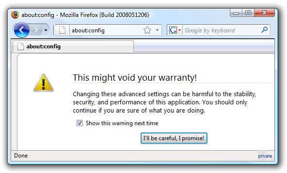 Re-Enable about:config Warning in Firefox 3 - Guide