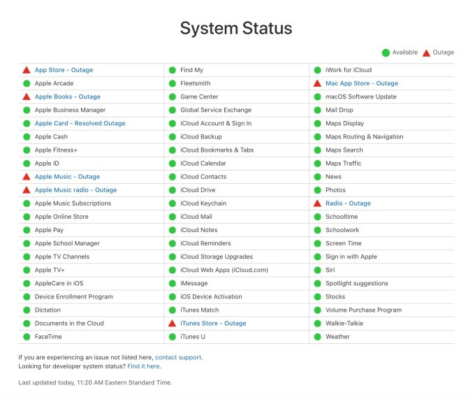 apple music, books, itunes, app store and more are experiencing outages