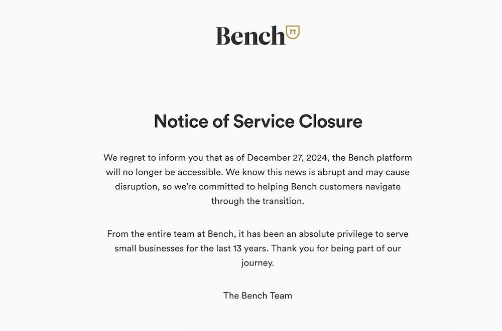 bench to be acquired after abruptly shutting down