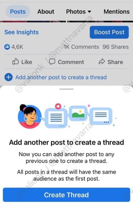 facebook is testing a twitter-like ‘threads’ feature on some public figures’ pages