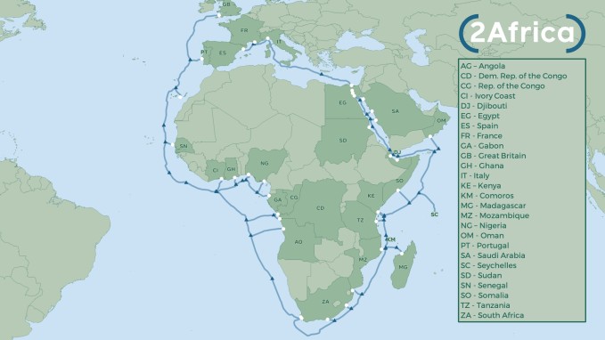facebook, telecom operators, add four new branches to the 2africa subsea cable network