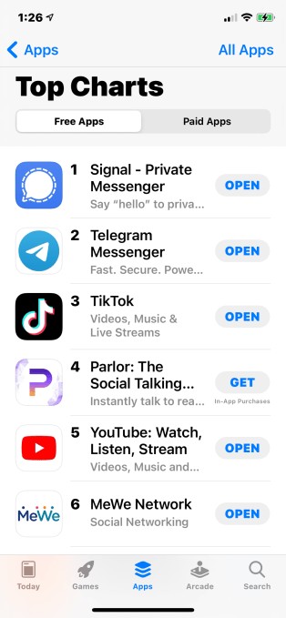 following riots, alternative social apps and private messengers top the app stores