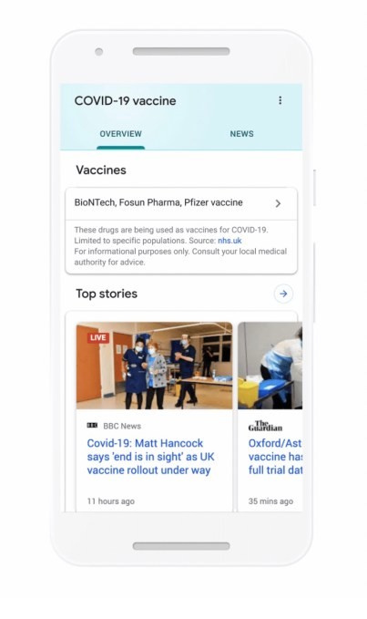 google to add covid-19 vaccine information panels to search
