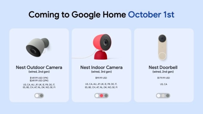 google unveils ai-powered nest indoor and outdoor cameras, and a new doorbell