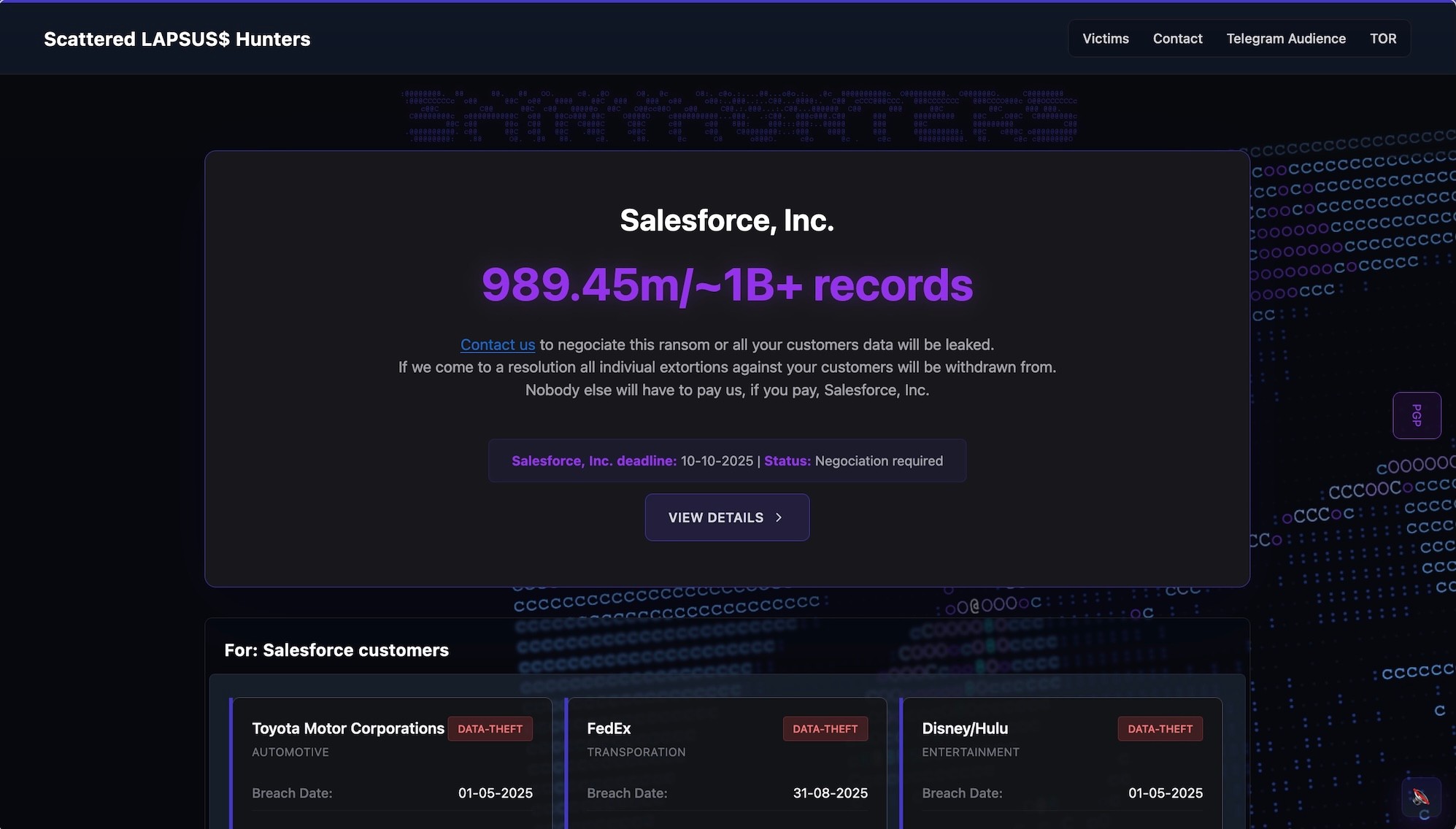 hacking group claims theft of 1 billion records from salesforce customer databases