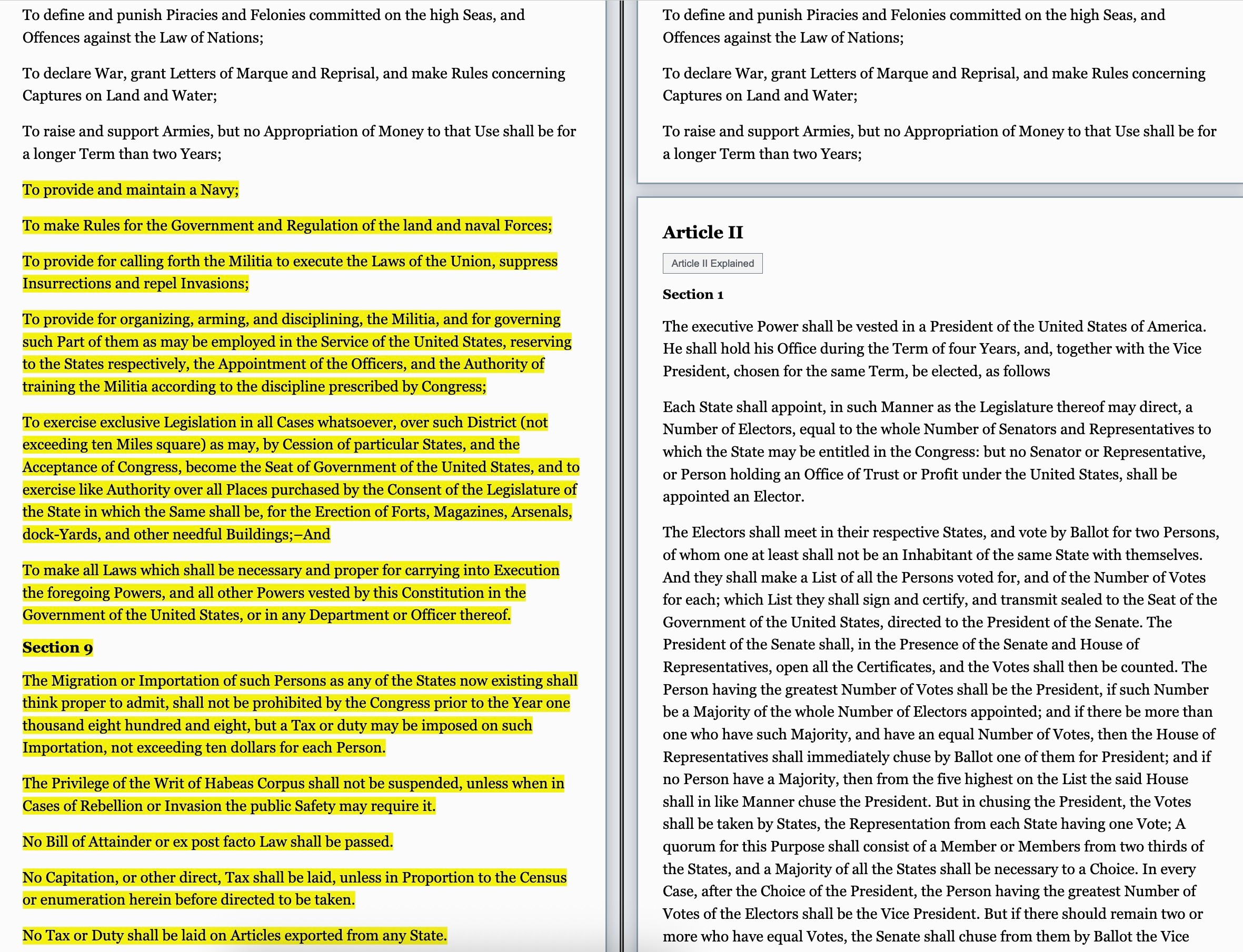 key sections of the us constitution deleted from government’s website