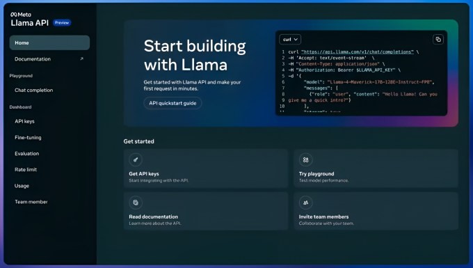 meta previews an api for its llama ai models