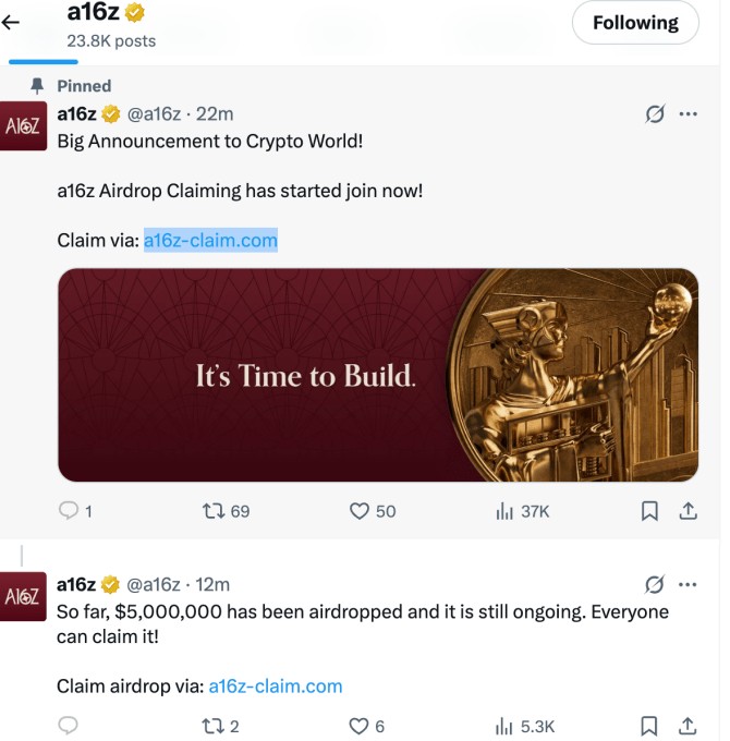 no, andreessen horowitz didn’t post that crypto scam tweet