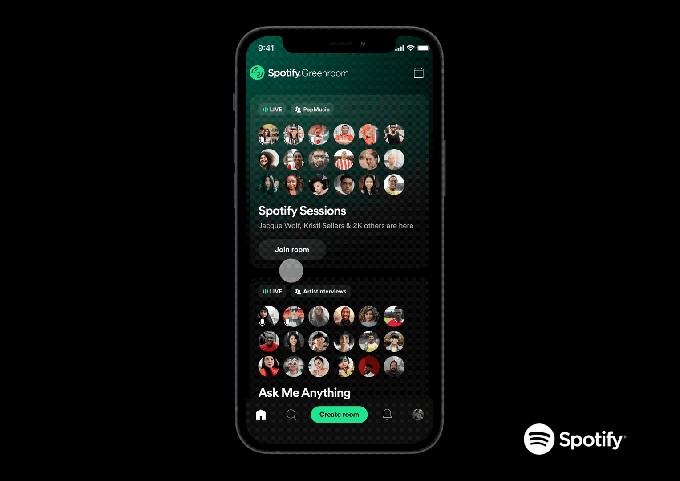 spotify launches its live audio app and clubhouse rival, spotify greenroom