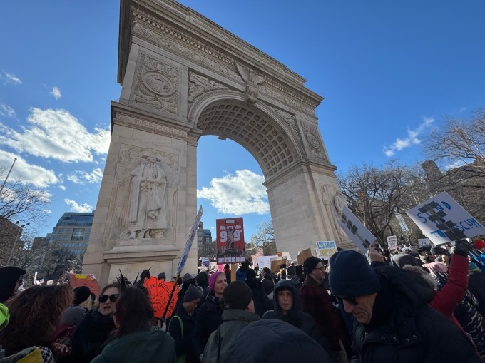 thousands protest elon musk’s doge in nyc on presidents’ day