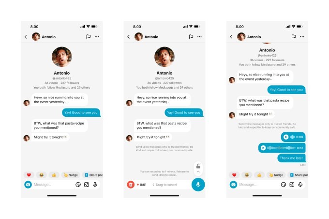 tiktok now lets users send voice notes and images in dms
