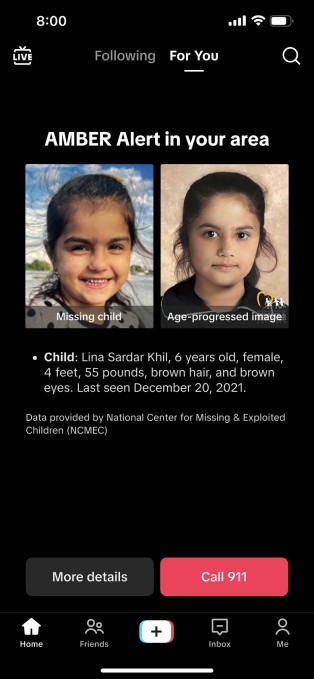 tiktok to start pushing amber alerts to users’ for you feeds