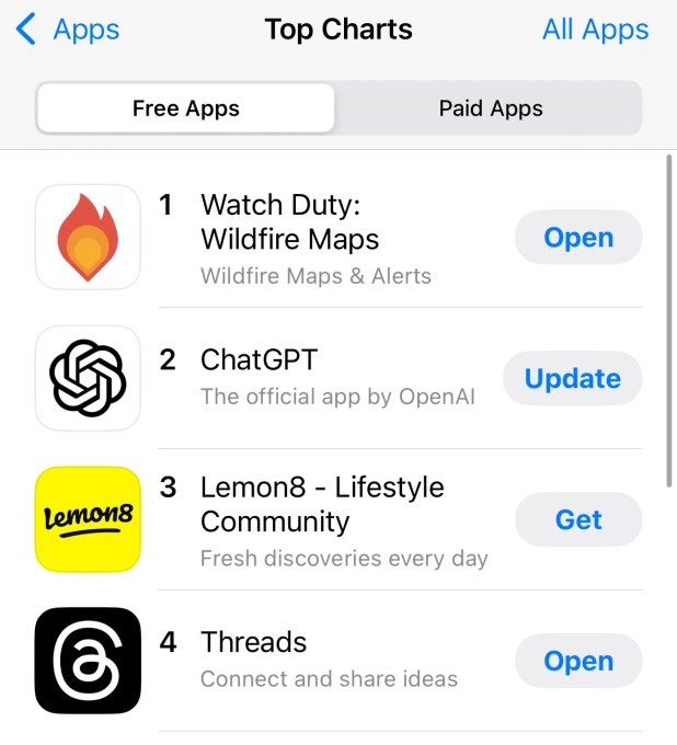 watch duty surpasses chatgpt as top free app on app store as california fires spread