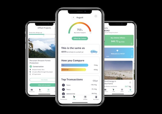 yayzy app automatically calculates the environmental impact of your spending