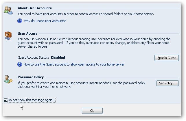 Manage User Accounts - Windows Home Server
