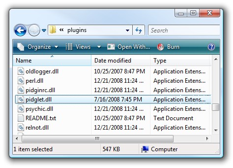 Pidgin Buddy List for Windows Vista Sidebar