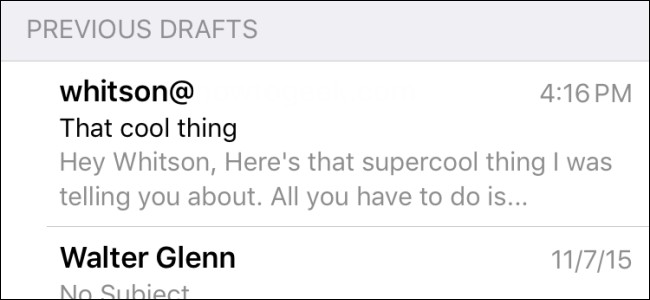 iOS Mail App: Access Drafts with Long-Press