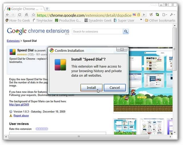 Replace New Tab Page in Chrome with Speed Dial