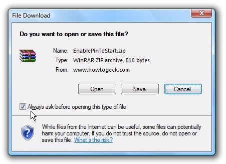 Reset Internet Explorer Download Prompt in Vista - Open/Save Choice