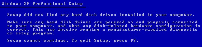 Windows XP Hard Drive Not Detected - Setup Error Fix