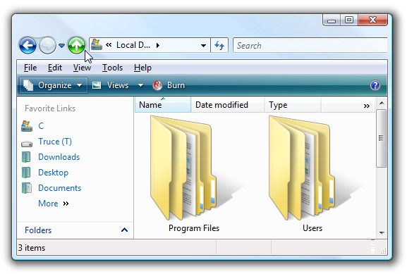 Windows Vista Explorer Up Button - Restore Missing Button