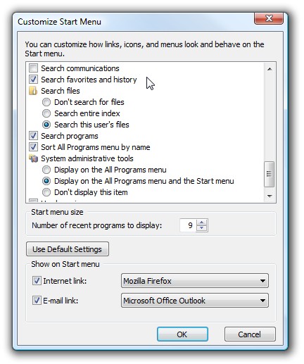 Speed Up Windows Vista Start Menu Search - Limit Results