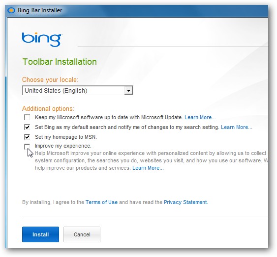 New Bing Bar: Access Searches & Microsoft Services