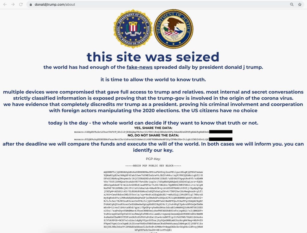 Trump Campaign Website Hacked - Cryptocurrency Scam
