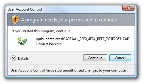 Disable HP Driver UAC Popup - Vista Update Check
