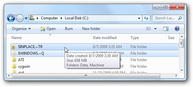 What are $INPLACE.~TR and $WINDOWS.~Q Folders?