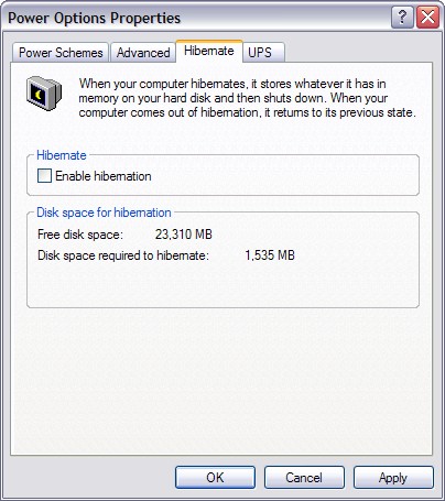 Enable or Disable Hibernation in Windows XP