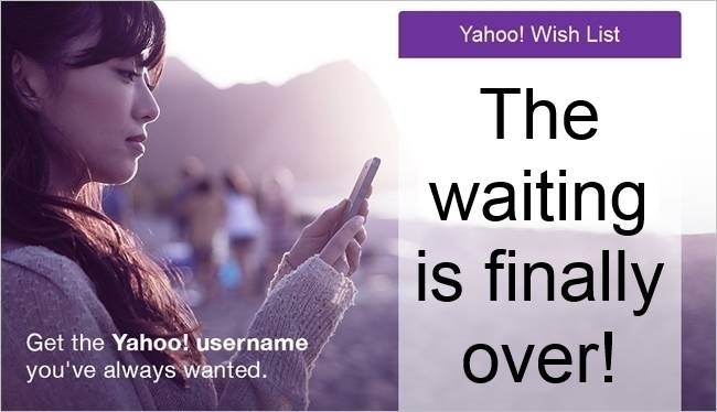 Yahoo Username Wishlists: Notifications Begin Today